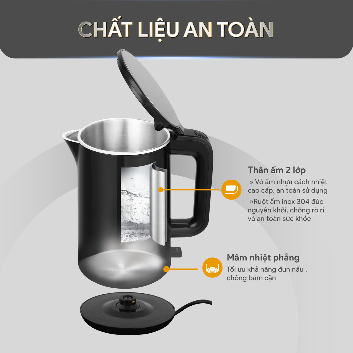 Ấm Đun Siêu Tốc BlueStone KTB-3455 1.5 Lít 1850-2200W