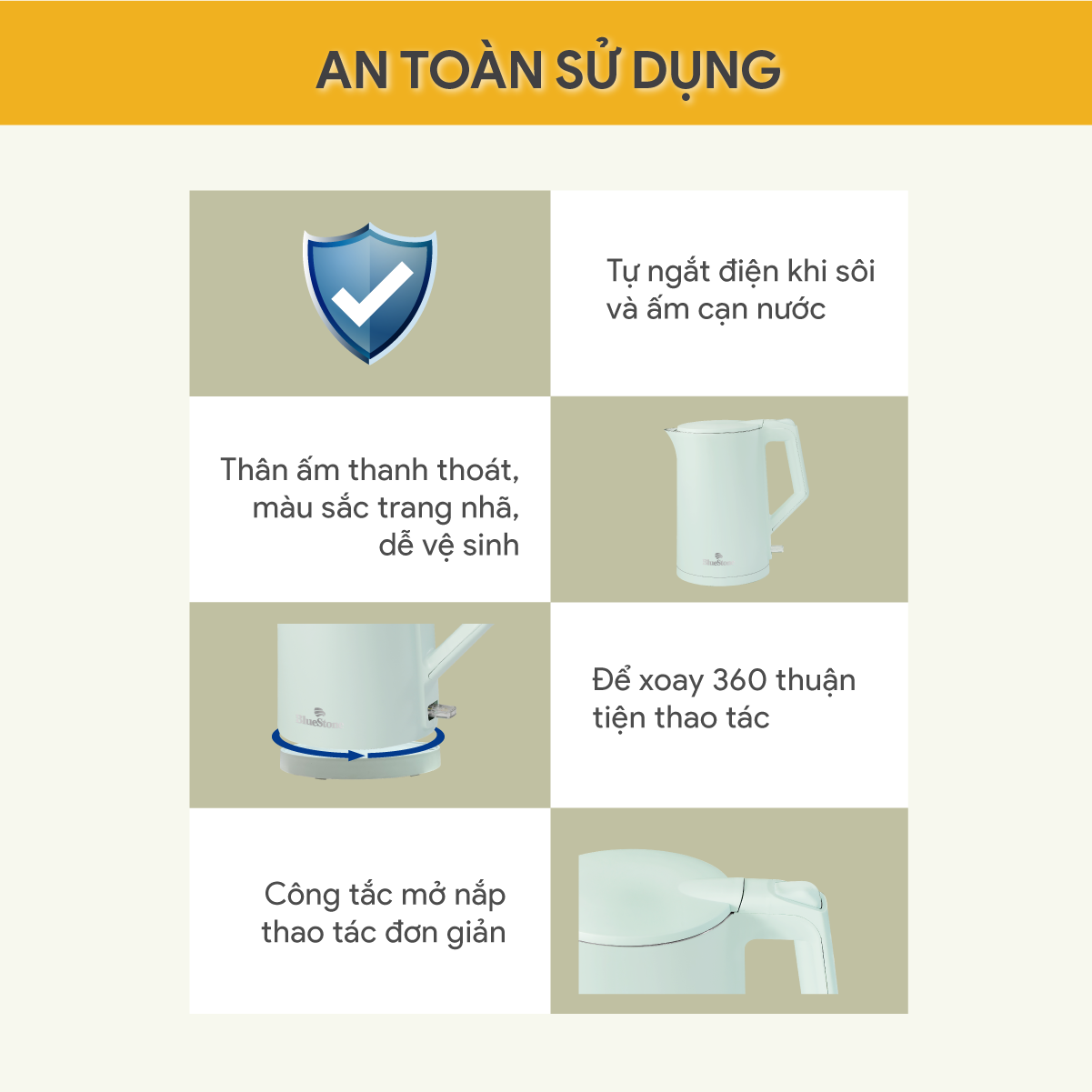 Ấm Đun Siêu Tốc BlueStone KTB-3456 1.7 Lít 1800W