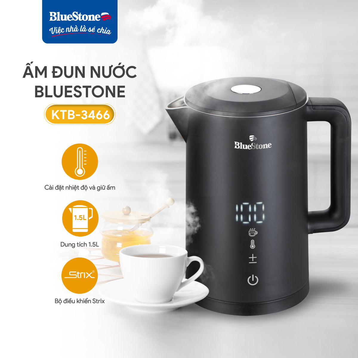 Ấm Đun Siêu Tốc BlueStone KTB-3466 1.5 Lít 2200W