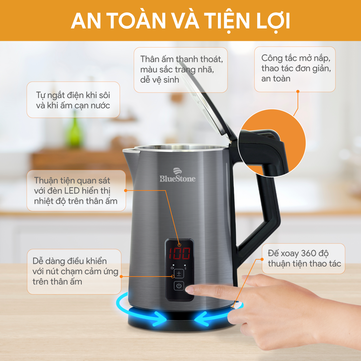 Ấm Đun Siêu Tốc BlueStone KTB-3471 1.5 Lít 1800W