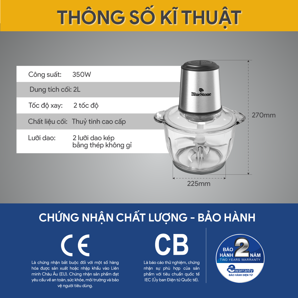 Máy Xay Thịt BlueStone CHB-5145 2 Lít 350W