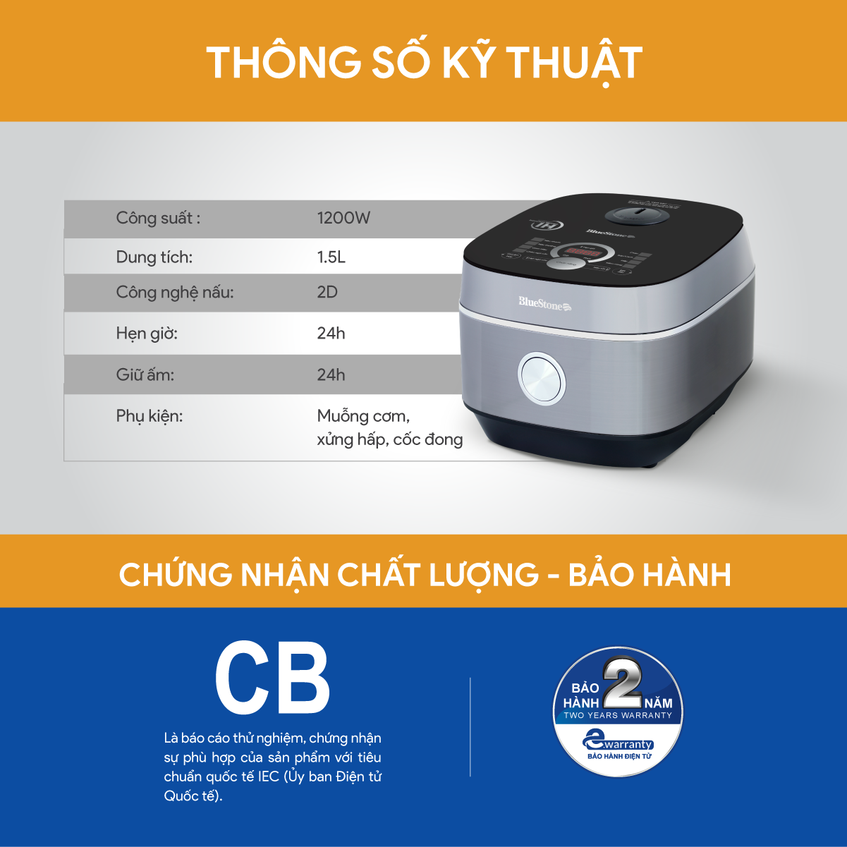 Nồi Cơm Điện Cao Tần BlueStone RCB-5995 1.5 Lít 1200W