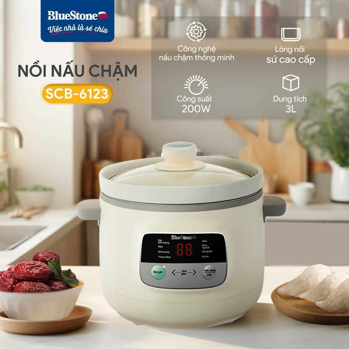 Nồi Nấu Chậm BlueStone SCB-6123 3 Lít 200W