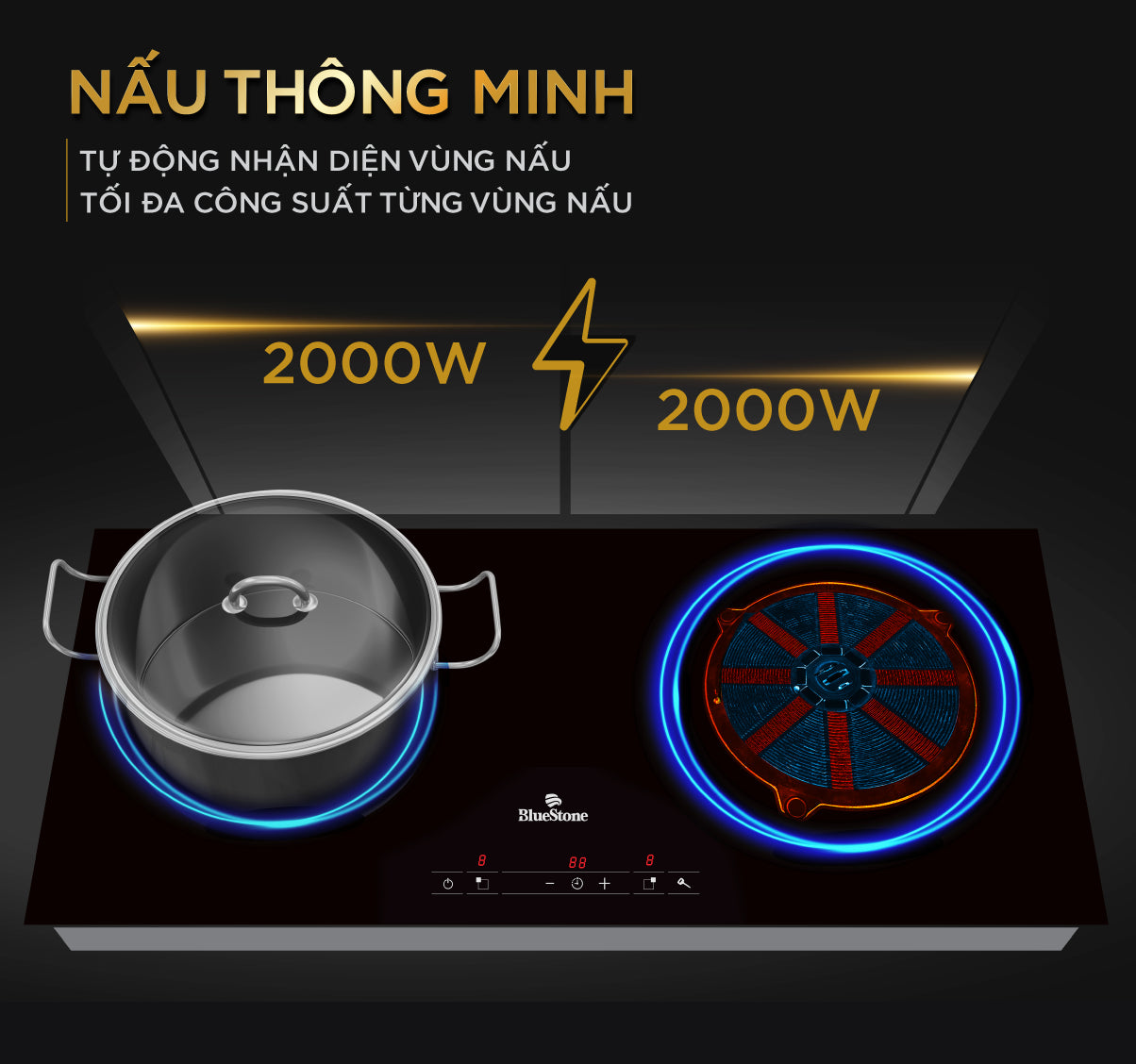 Bếp Từ Đôi BlueStone ICB-6821 4000W - Miễn phí lắp đặt, cắt đá