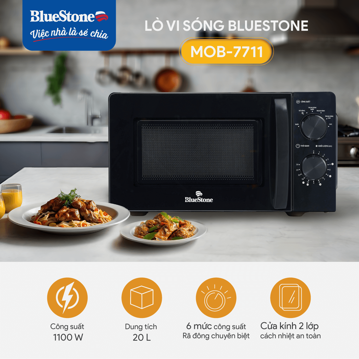 Lò Vi Sóng BlueStone MOB-7711 20 Lít 1100W