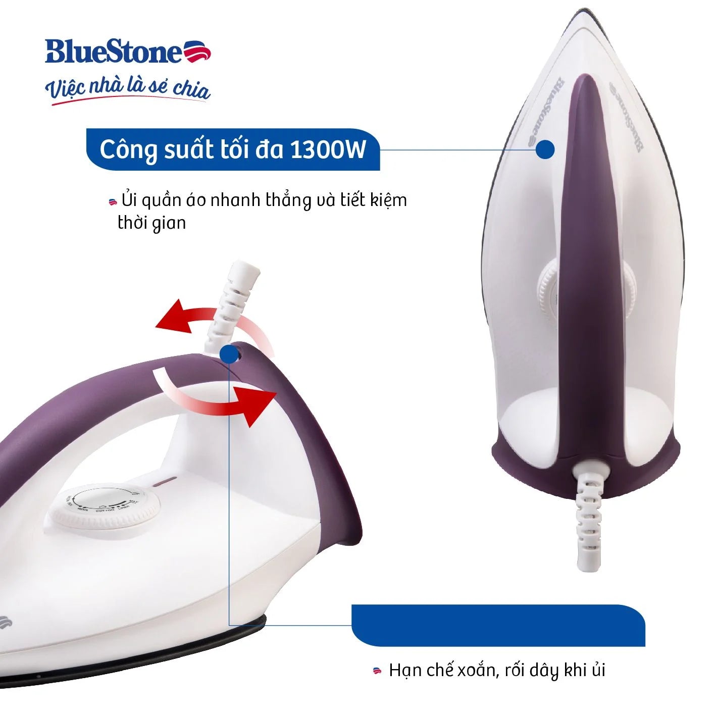 Bàn Ủi Khô BlueStone DIB-3726 1100-1300W