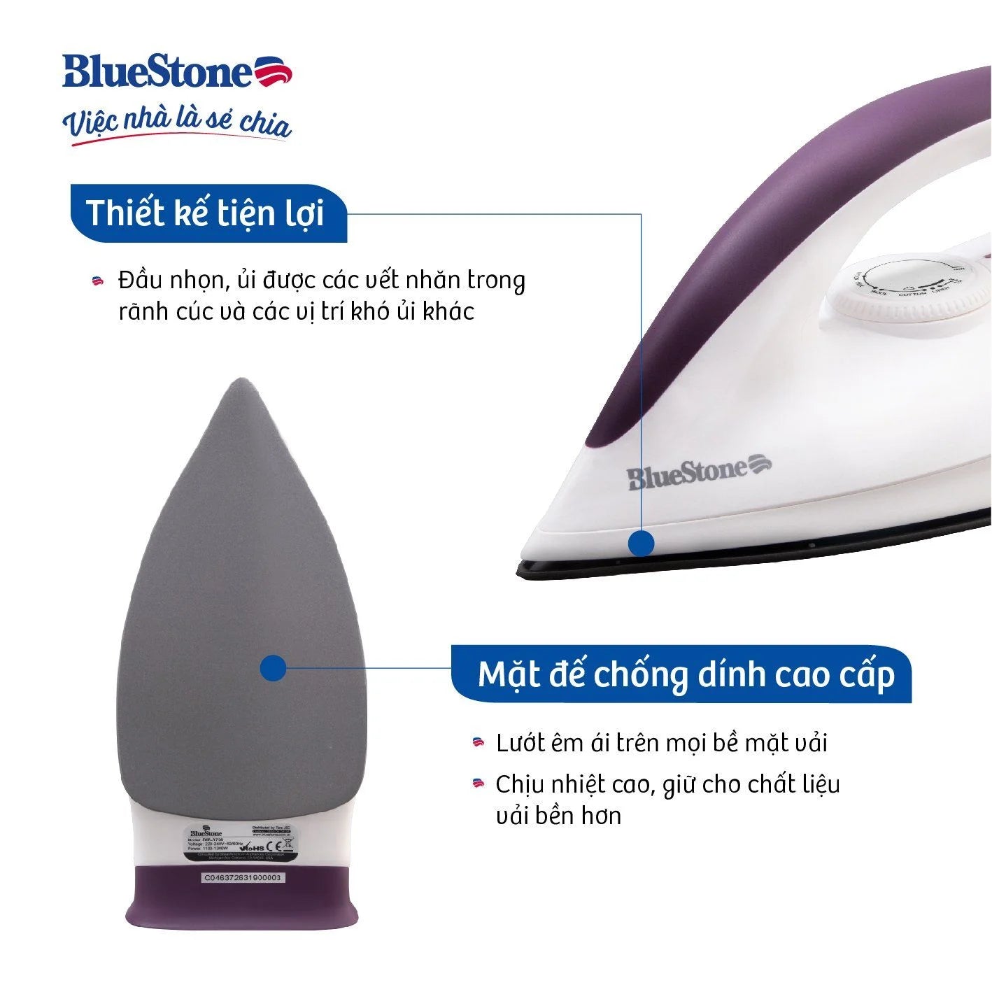 Bàn Ủi Khô BlueStone DIB-3726 1100-1300W