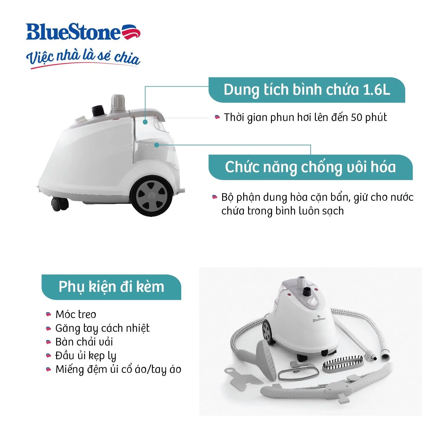 Bàn Ủi Hơi Nước Đứng BlueStone GSB-3915 1.6 Lít 1800W