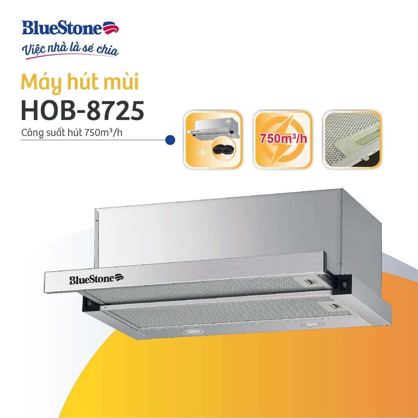 Máy Hút Mùi Âm Tủ BlueStone HOB-8725 750m3/giờ