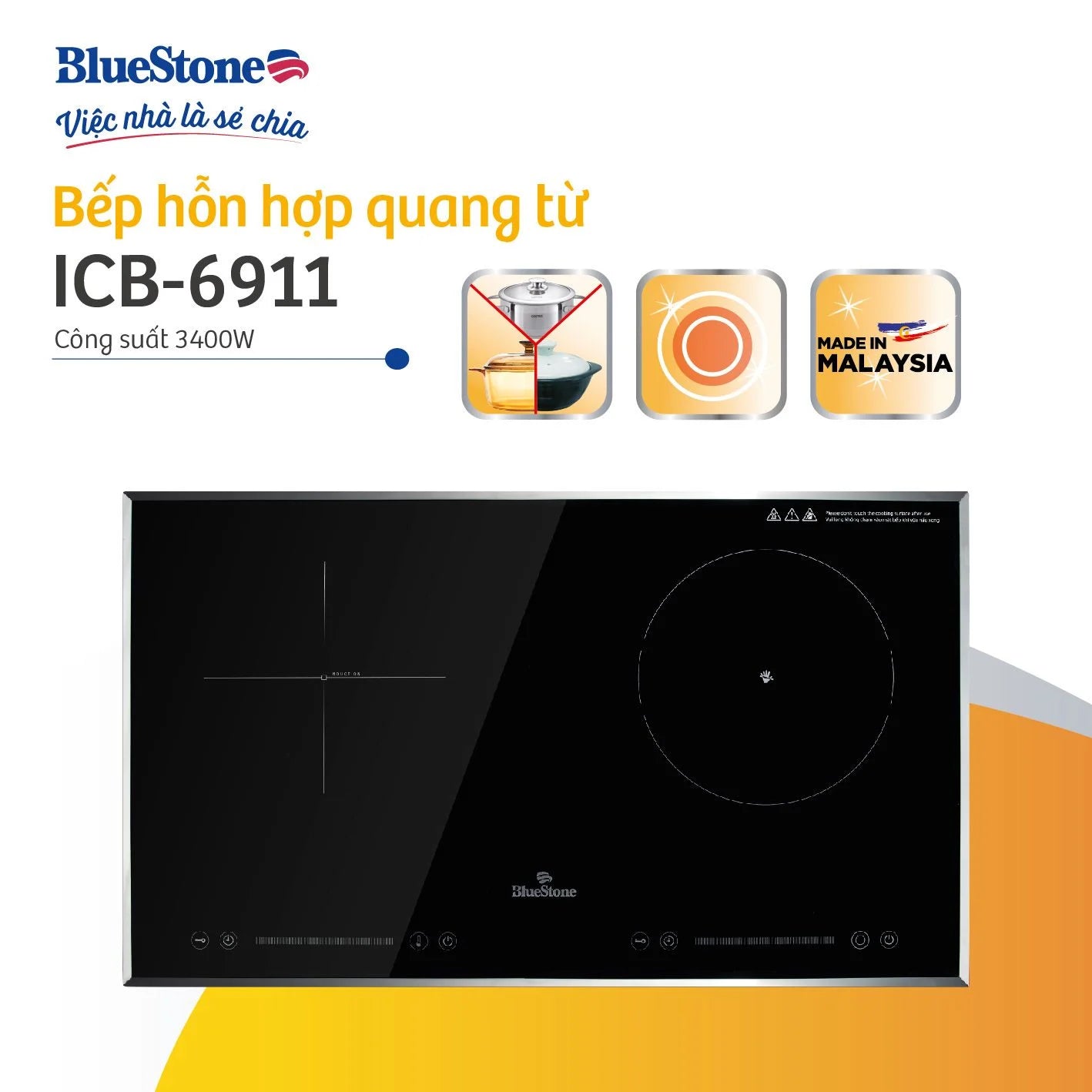 Bếp Hỗn Hợp Quang Từ BlueStone ICB-6911 3400W - Miễn phí lắp đặt, cắt đá