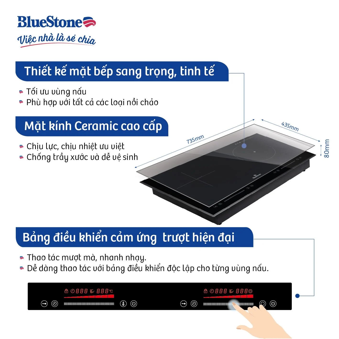 Bếp Hỗn Hợp Quang Từ BlueStone ICB-6911 3400W - Miễn phí lắp đặt, cắt đá