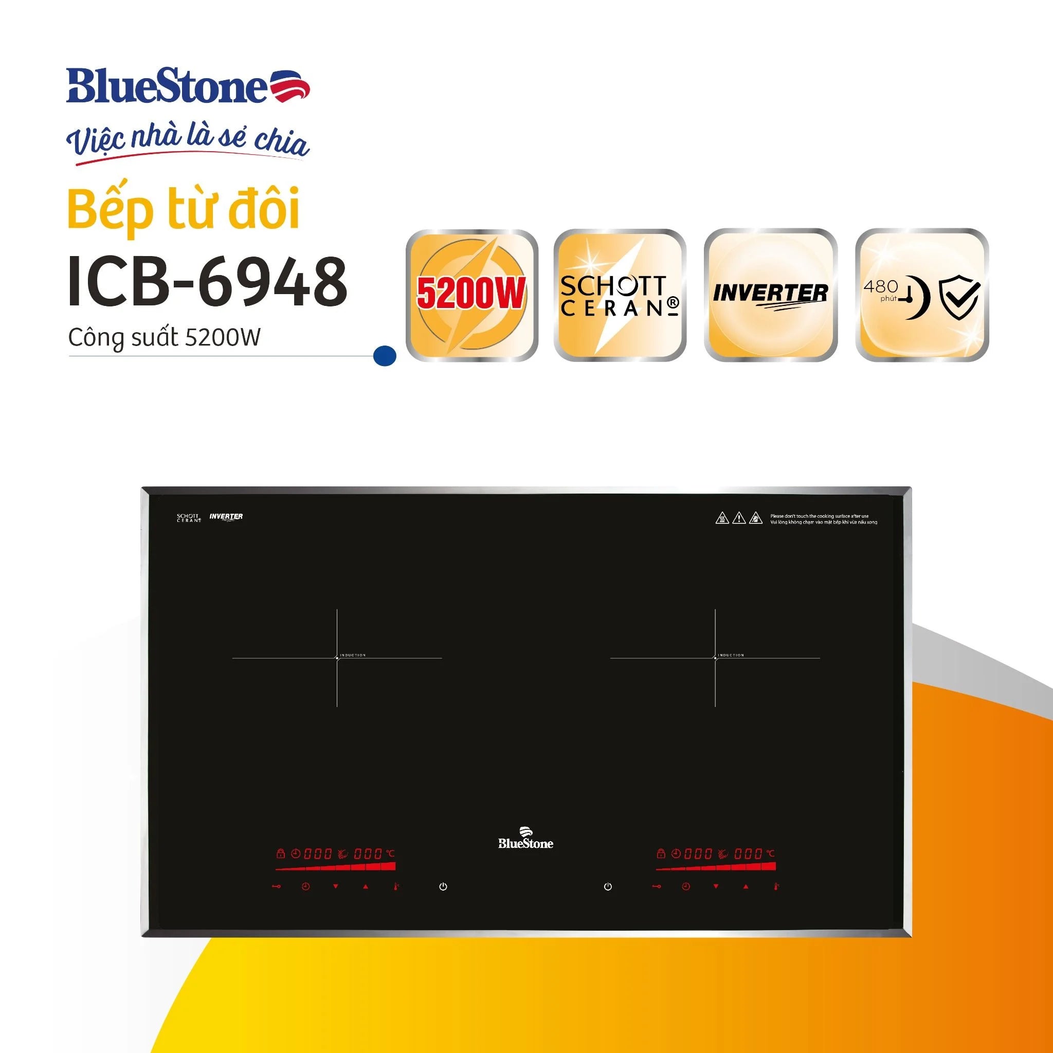 Icon3 Thông số kỹ thuật  Icon4 Thông tin sản phẩm  Icon5 Hướng dẫn sử dụng  Bếp Từ Đôi BlueStone ICB-6948 5200W - Miễn phí lắp đặt, cắt đá