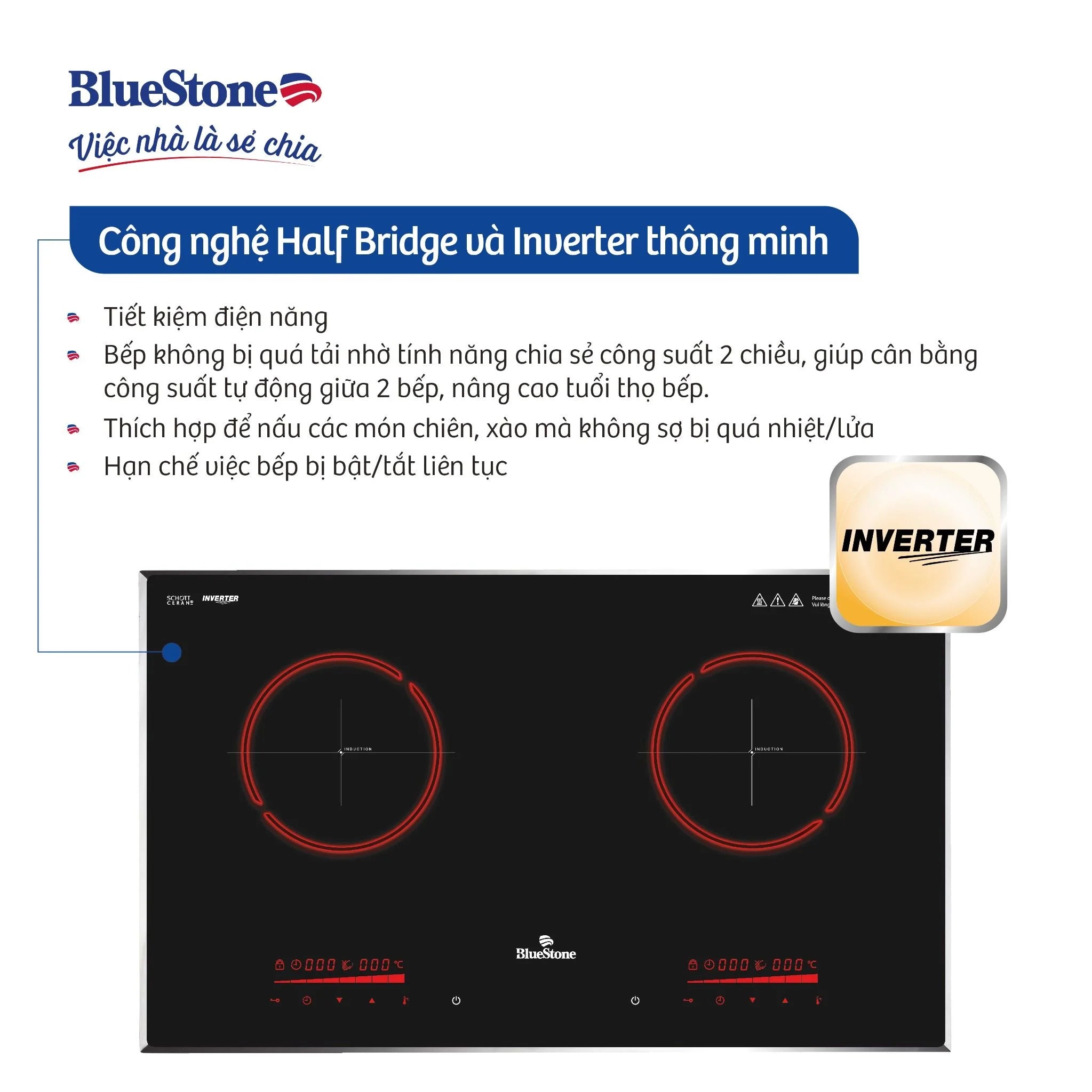 Icon3 Thông số kỹ thuật  Icon4 Thông tin sản phẩm  Icon5 Hướng dẫn sử dụng  Bếp Từ Đôi BlueStone ICB-6948 5200W - Miễn phí lắp đặt, cắt đá