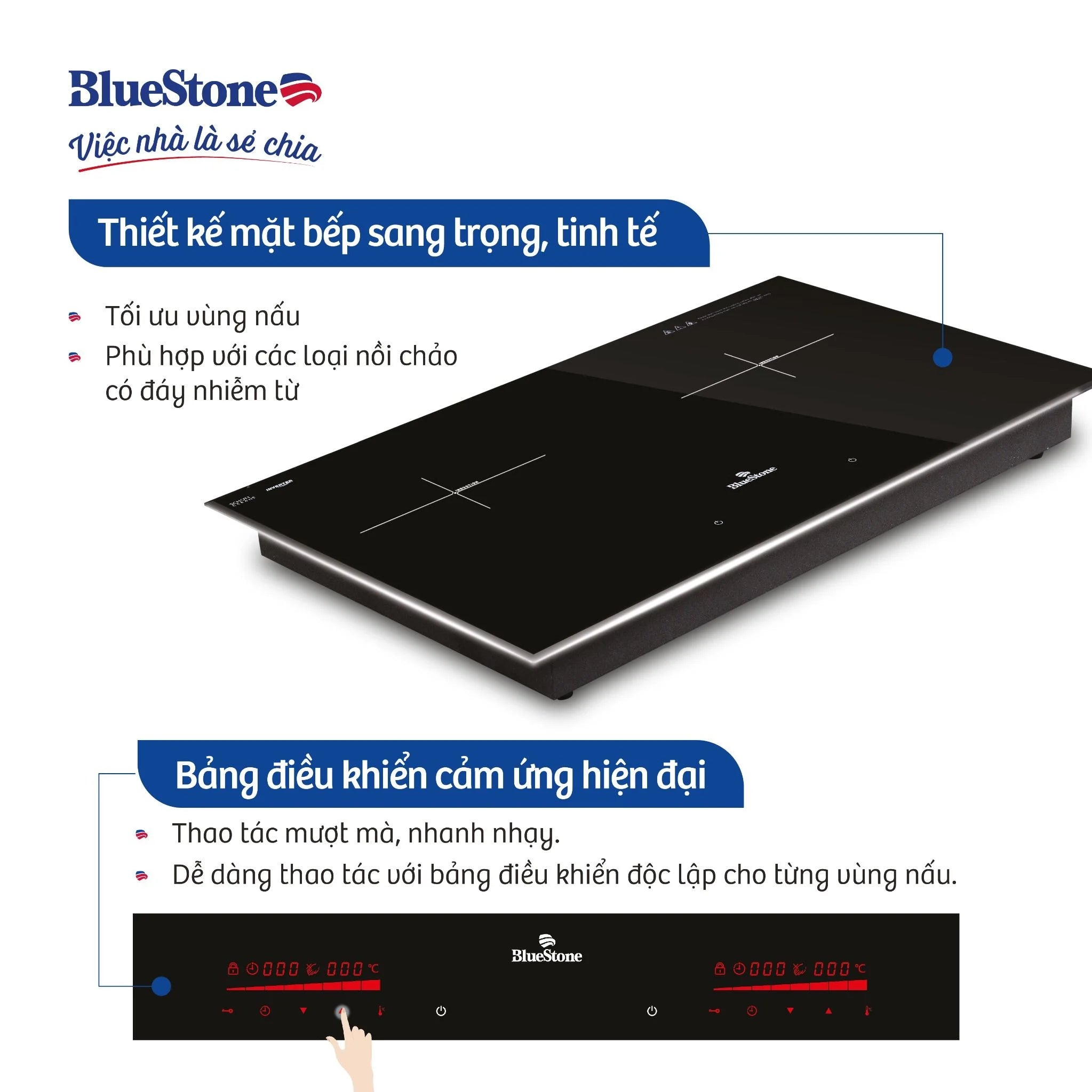 Icon3 Thông số kỹ thuật  Icon4 Thông tin sản phẩm  Icon5 Hướng dẫn sử dụng  Bếp Từ Đôi BlueStone ICB-6948 5200W - Miễn phí lắp đặt, cắt đá