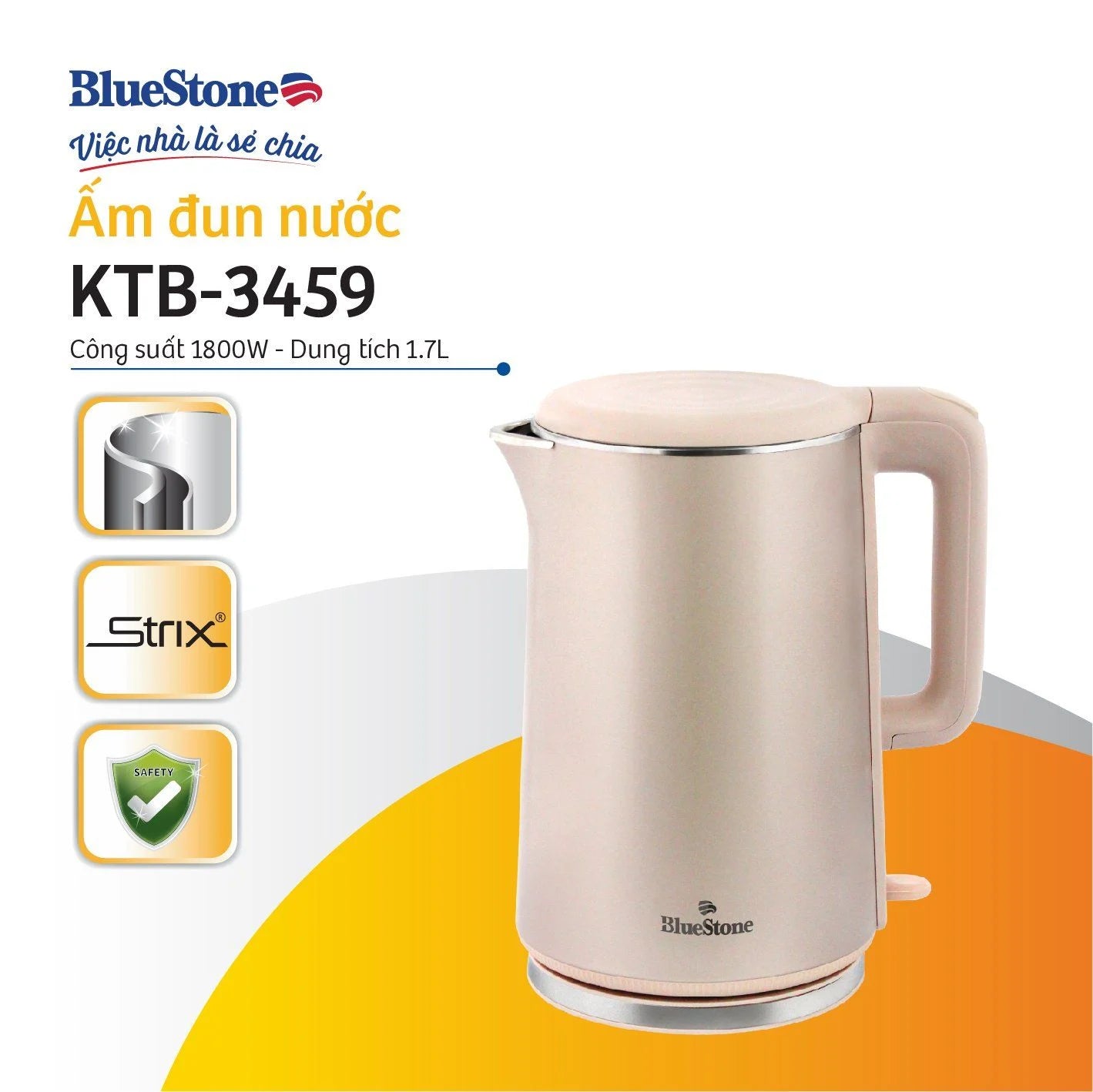 Ấm Đun Siêu Tốc BlueStone KTB-3459 1.7 Lít 1800W
