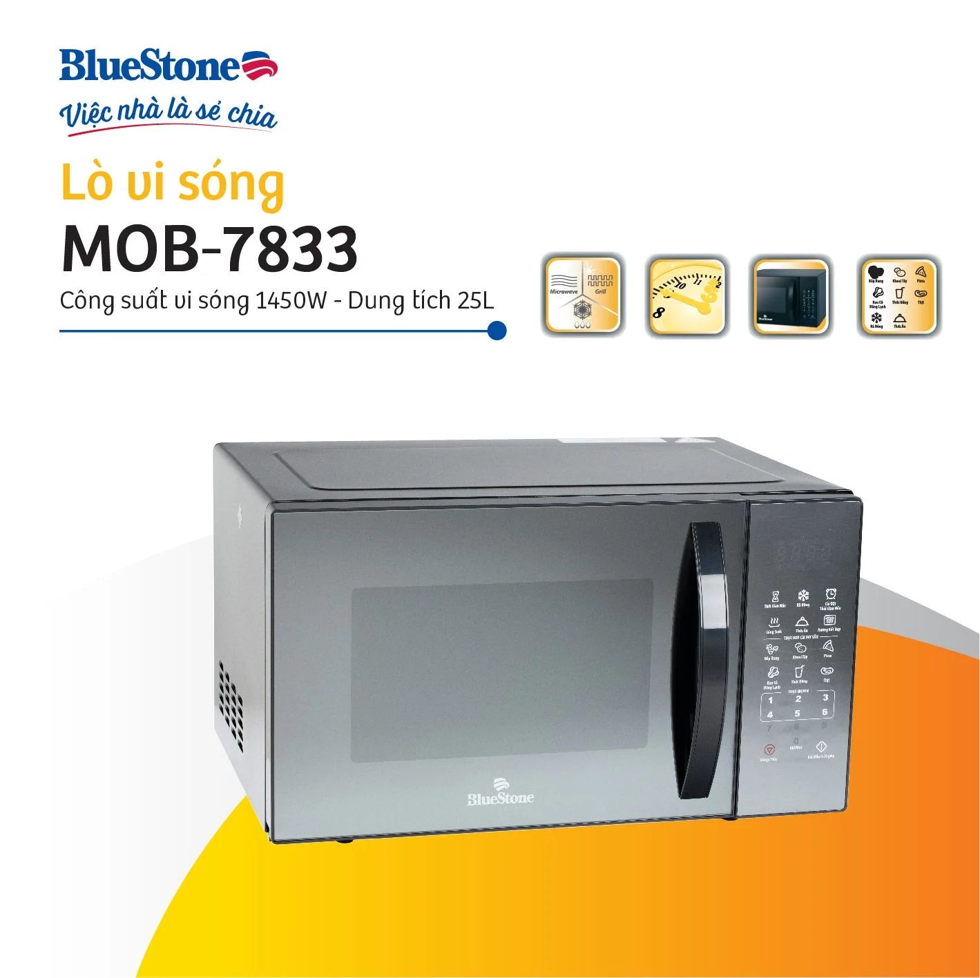 Lò Vi Sóng Có Nướng BlueStone MOB-7833 25 Lít 1450W