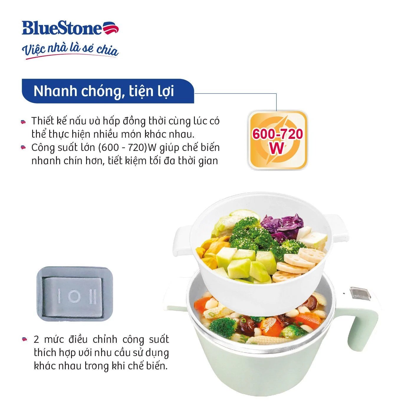 Nồi Điện Đa Năng BlueStone MPB-7233 1.2 Lít 600-720W