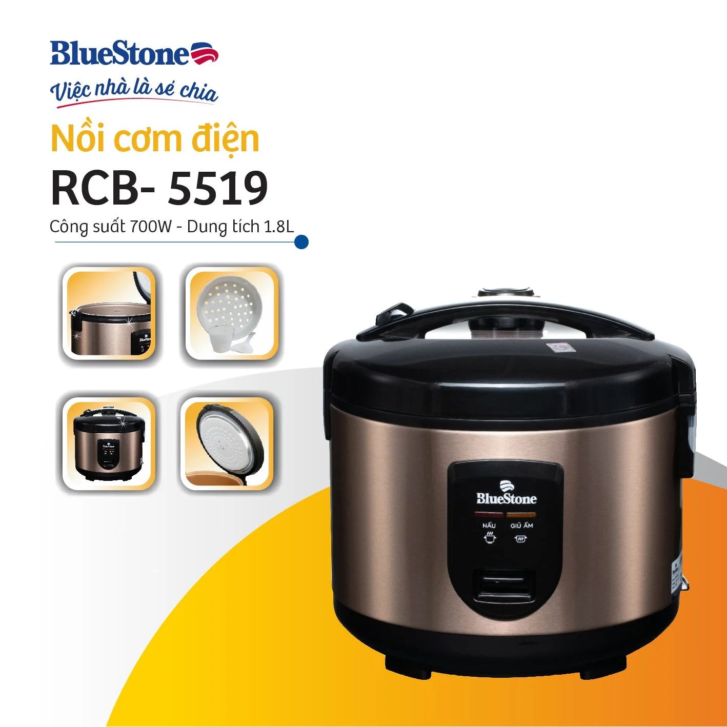 Nồi Cơm Điện Tử Bluestone RCB-5519 700W 1.8 Lít
