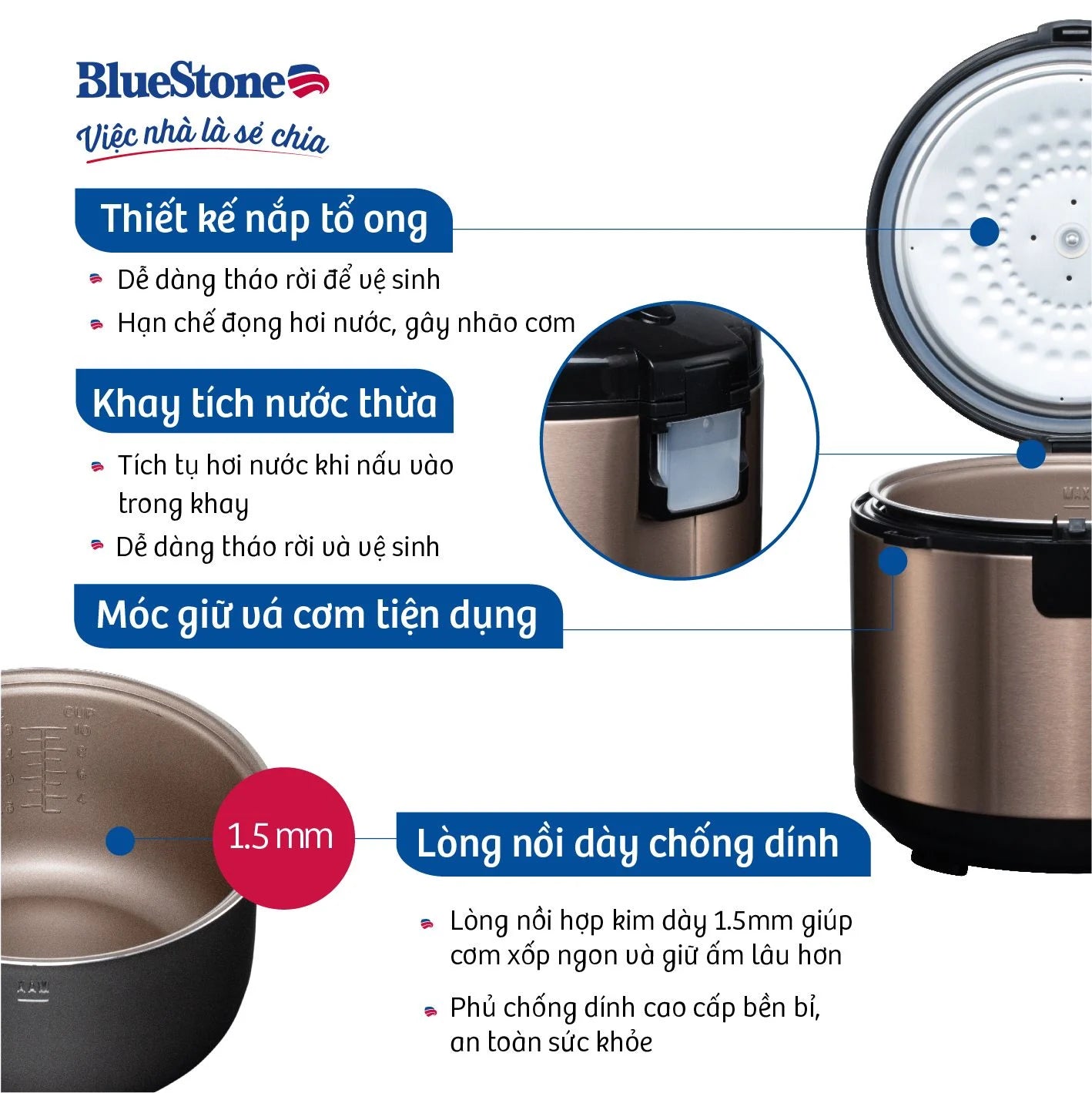 Nồi Cơm Điện Tử Bluestone RCB-5519 700W 1.8 Lít
