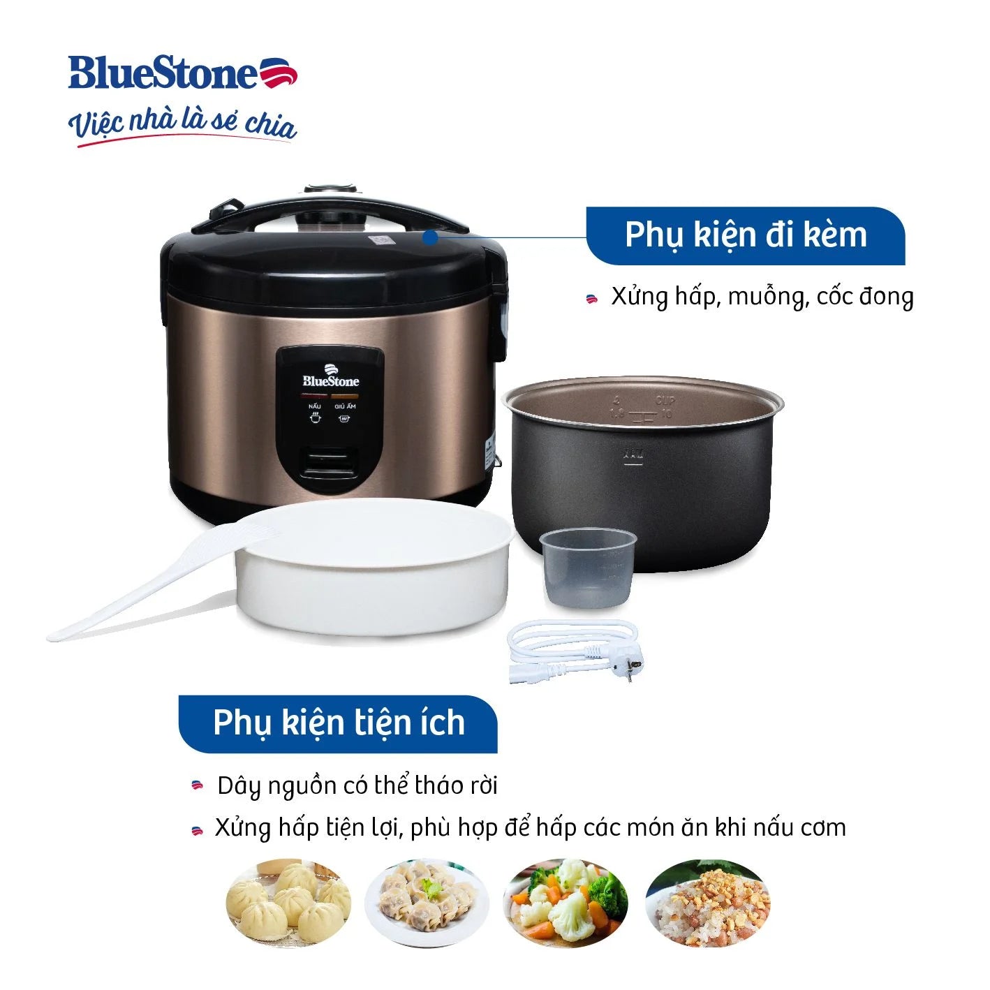 Nồi Cơm Điện Tử Bluestone RCB-5519 700W 1.8 Lít
