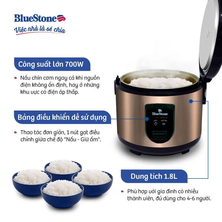 Nồi Cơm Điện Tử BlueStone RCB-5520 700W 1.8 Lít