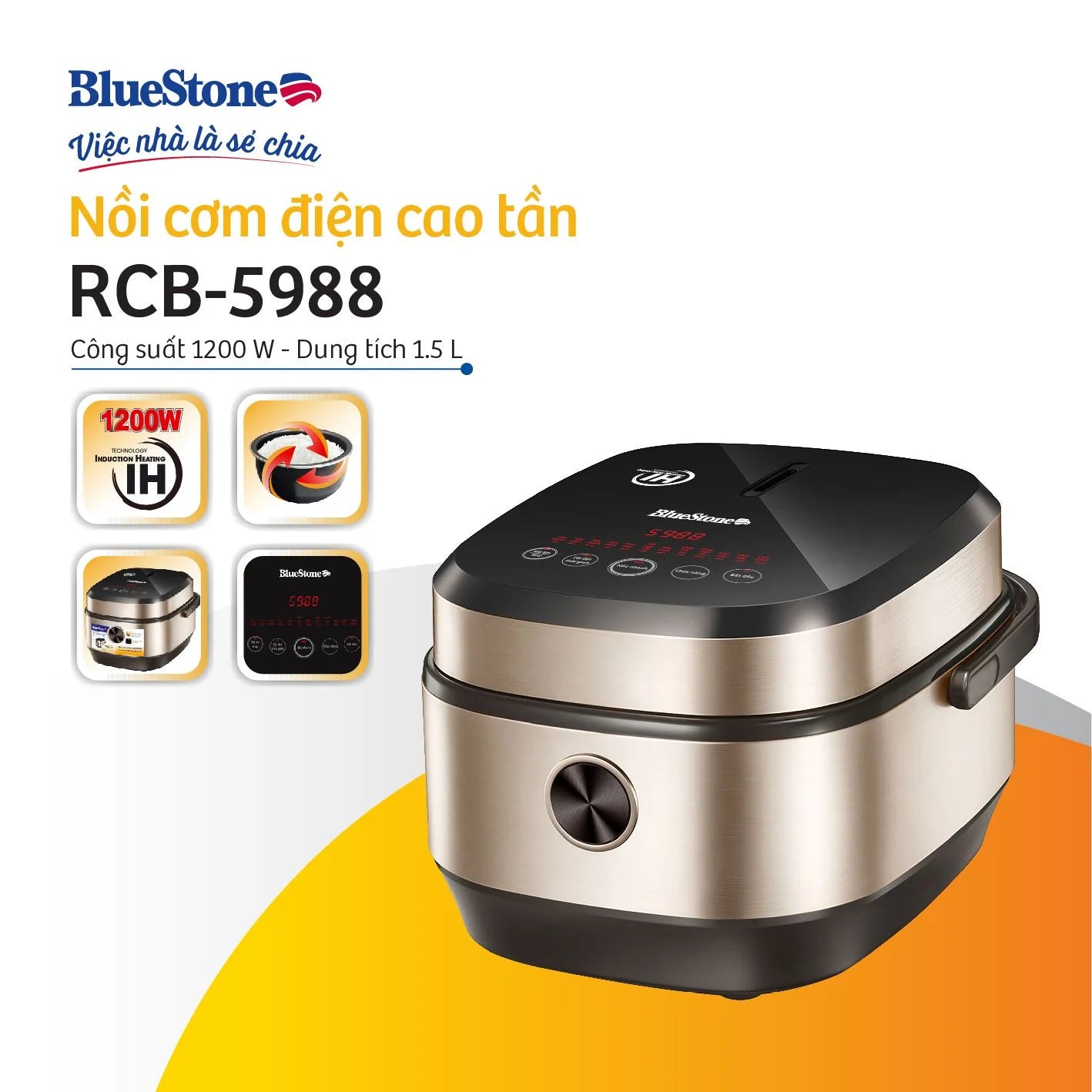 Nồi Cơm Điện Cao Tần BlueStone RCB-5988 1.5 Lít 1200W