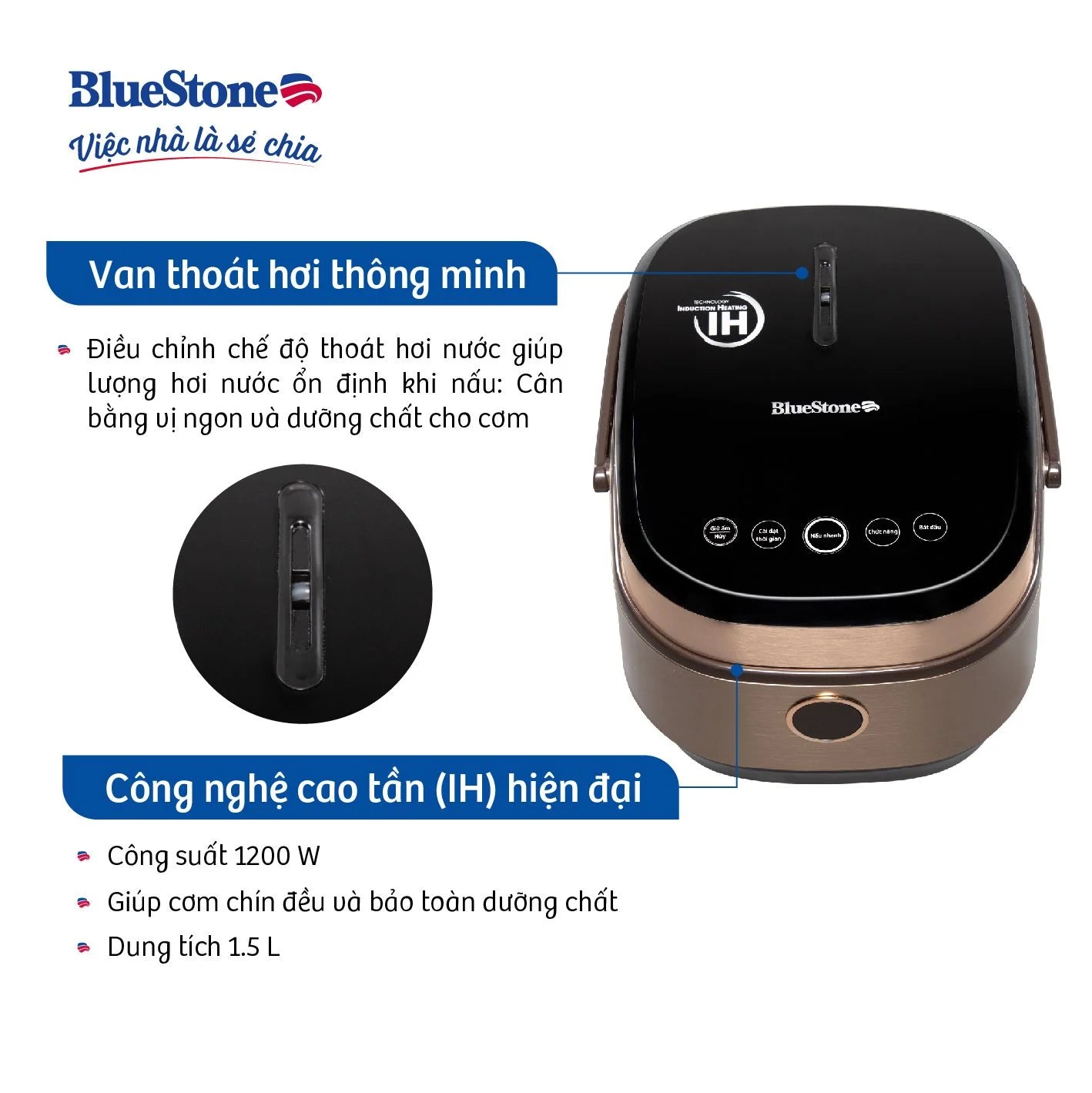 Nồi Cơm Điện Cao Tần BlueStone RCB-5988 1.5 Lít 1200W
