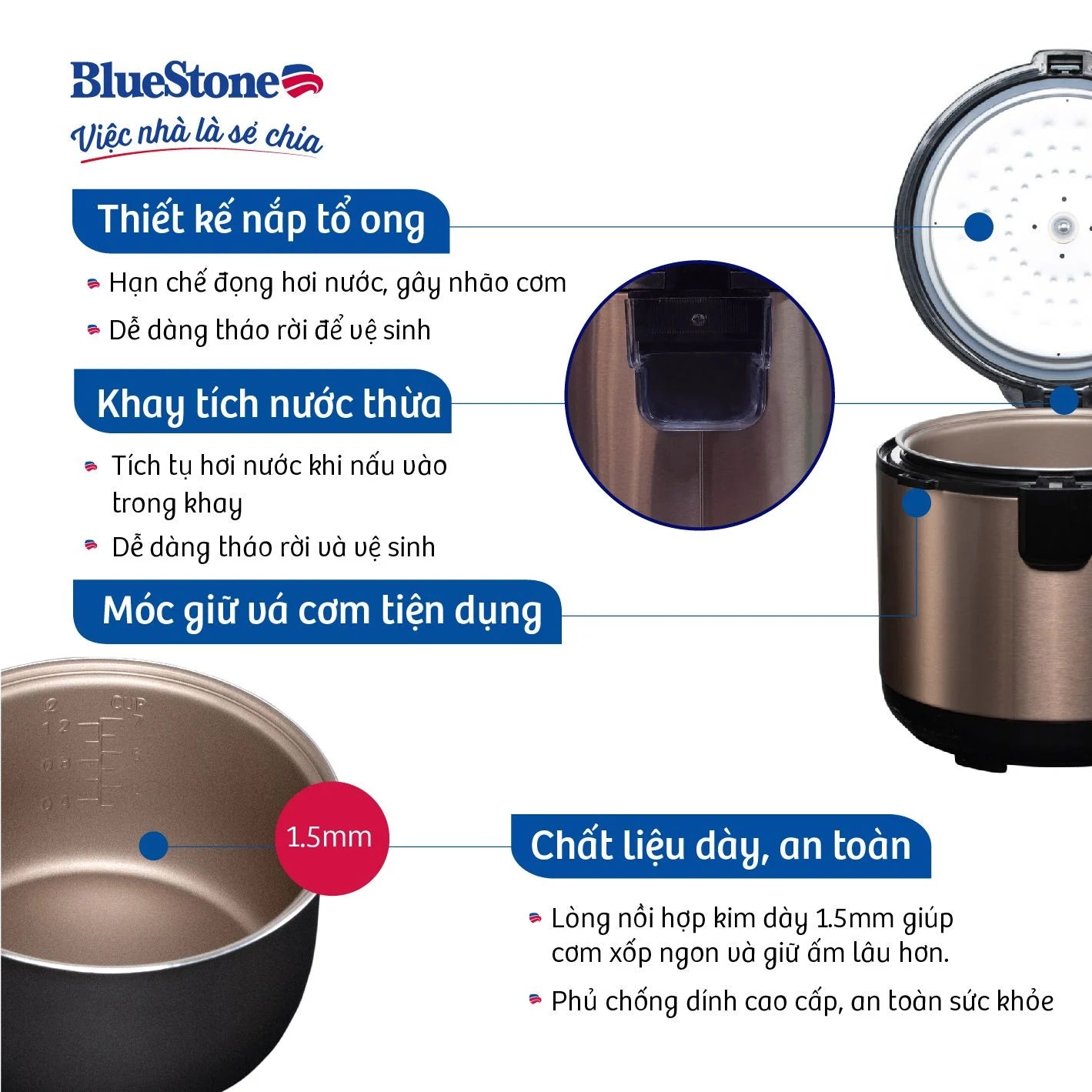 Nồi Cơm Điện Nắp Gài BlueStone RCB-5512 500W 1.2 Lít