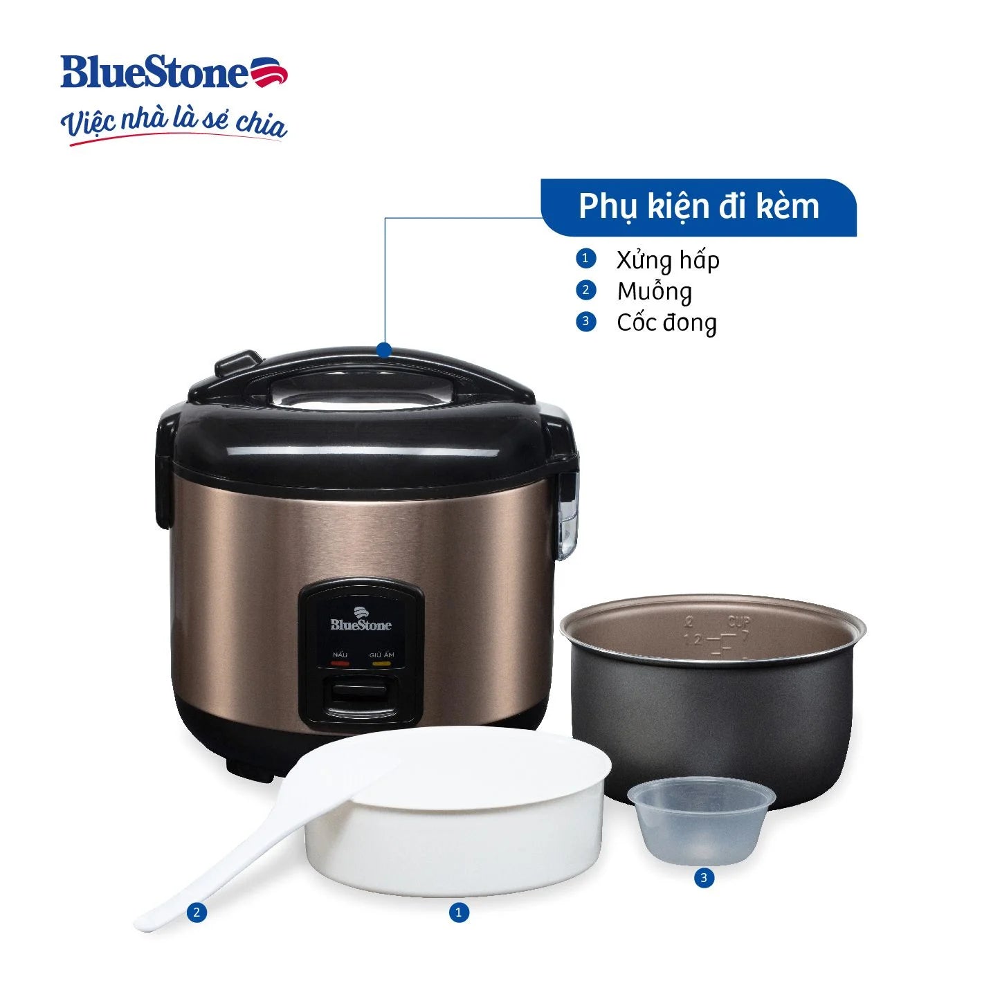 Nồi Cơm Điện Nắp Gài BlueStone RCB-5512 500W 1.2 Lít