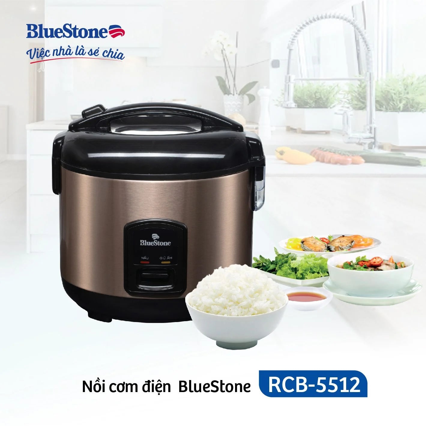 Nồi Cơm Điện Nắp Gài BlueStone RCB-5512 500W 1.2 Lít