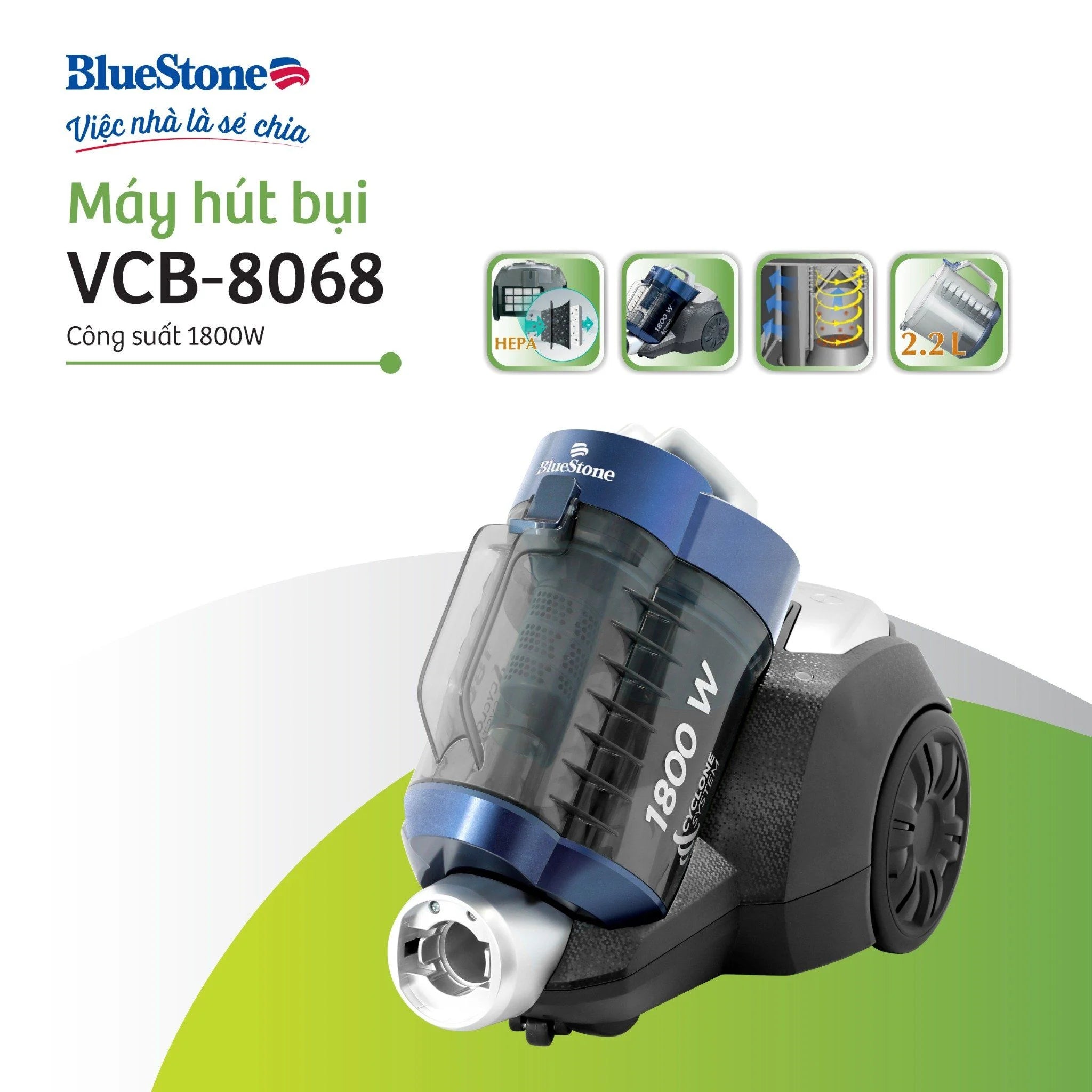 Máy Hút Bụi Dạng Hộp BlueStone VCB-8068 1800W